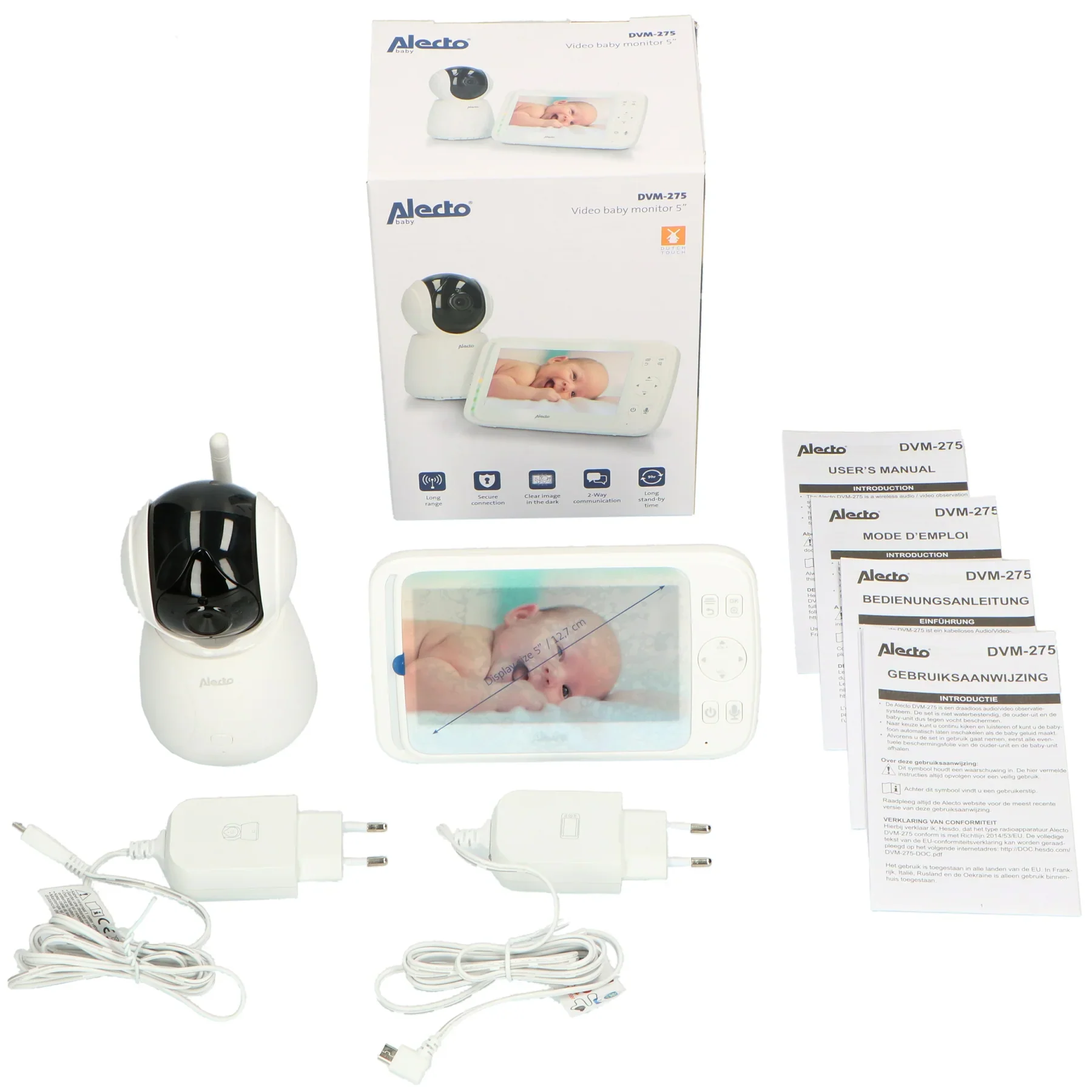 Alecto DVM-275 - Video baby monitor with 5" colour display, white - Image 8